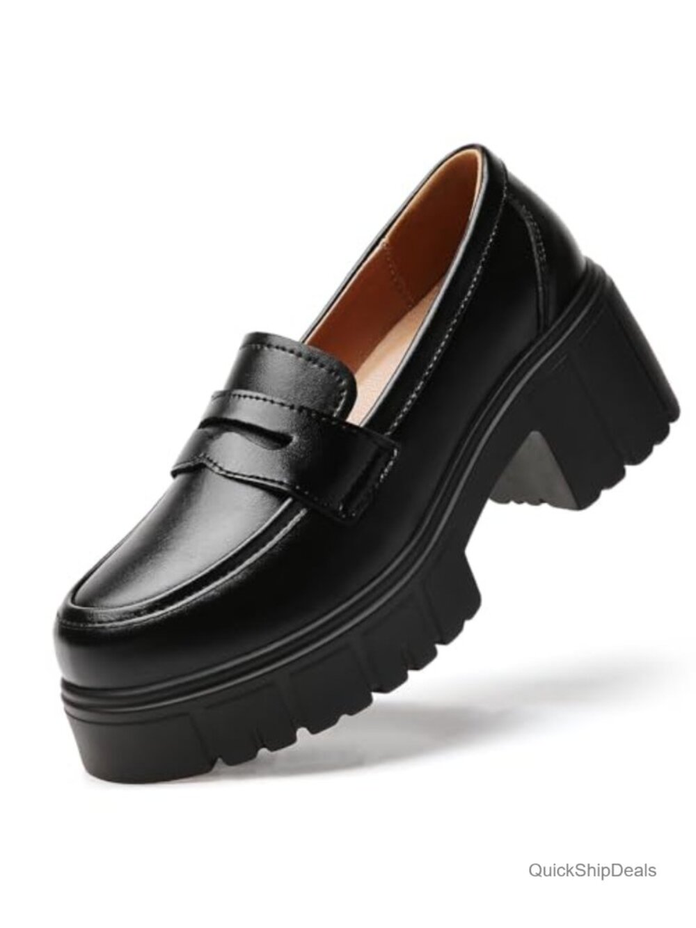 Women's Penny Loafers Chunky Platform Leather Slip-On Shoes